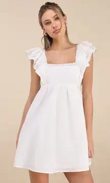Lulus NWOT Marvelous Time White Ruffled Open Back Empire A-Line Mini Dress Small