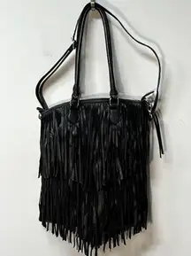 None Black Fringe Bag Hobo crossbody or shoulder purse bohemian Western causal boho