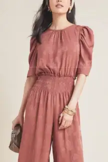 Current Air by Anthropologie Castille Jacquard Satin Wide leg Jumpsuit Pink XS