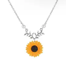 Gorgeous silver plated pearl sunflower necklace faux‎ fashion jewelry