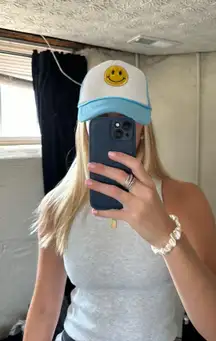 Light Blue Trucker Hat with Smiley Face