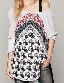 Free People Del Rey Bandana Mixed Media Oversized Scoop Neck