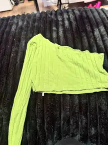 Shein Crop Top Green One-Shoulder Neon