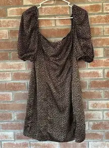 Buddy Love Nora Mini Dress Puff Sleeves Cheetah Print Women’s Large Black Tan