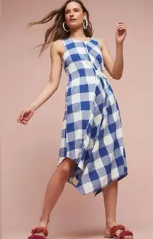 Maeve Anthropologie Asymmetrical Blue and White Checkered Dress #715