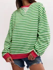 FREE PEOPLE WE THE FREE Classic Striped Oversized Crewneck Clover Combo Pink