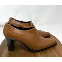 Rangoni of Florence Brown‎ Slip On Block Heel Slip On Leather Loafer Pumps 9 AAA