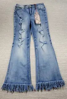 Elite Jeans Juniors 11/12 Flare Denim Distressed Fringe Hem Y2K Deadstock NWT