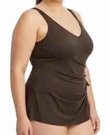 NWT Roxanne Women's Brown V-Neck Sarong One Piece Swimsuit Size 24 Bra Size C