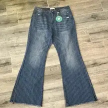 Blakeley NWT blue/white Vertical Striped Denim Pants Wide Leg Flair Size 9