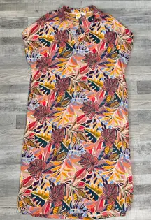 C+C California linen blend botanical short sleeve midi dress size large D2