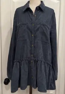 Easel corduroy ruffle button down tunic dress