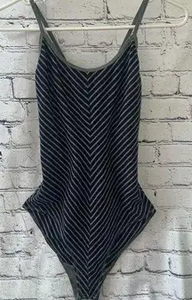 Lemon and Bloom Grey and Navy Blue Striped Criss Cross Body Suit Juniors Large