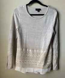 AB Studio Small Sweater Ivory Pullover 3/4 Sleeve Lightweight Boho Earthy