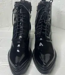 Moussy black patent leather boots size 7/L career goth preppy moto emo modern