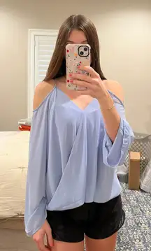 Blue Cold Shoulder Top