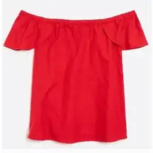 J Crew Shirt‎ Womens Large Red Textured Off Shoulder  Cotton Summer Casual Top