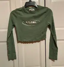 Miss guided long sleeve crop top. Angel. Olive green. Size 0