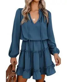 THE IMPECCABLE PIG | Long Sleeve Ruffle Layered Self Tie Swing Mini Dress Sz L