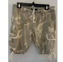 Vintage Y2K Camo Cargo Shorts BKE Medium-Low Rise Belted Lace Trim Women Size 8