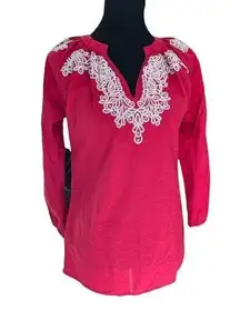 Roller‎ Rabbit Pink Red Embroidered Tunic Top Long Blouse Size XS