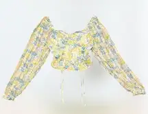 Cottagecore Madden NYC Floral Padded Corset Long Sleeve Crop Top Women's Size S