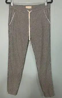 Kiss of Coy Striped Linen Cotton Drawstring Waist Pants Women's Medium M