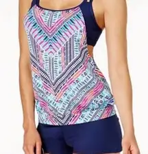 Athleta  Moxie Collection Tankini Swim Top Pink Navy Print, Size 34B C