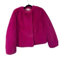 Milly Faux Fur Jacket Coat Fushia Cropped Statement‎ Spread Collar Preppy SZ S