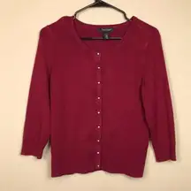 White House Black Market Women’s Knit Red Snap Button-Up Cardigan Sweater