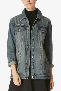 Avec Les Filles | Follow Me Embroidered Cotton Longline Denim Jacket