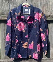 Emma James Floral Button Down Shacket Navy Pink | 18