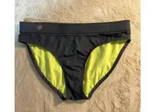 Athleta Women's Black Bikini Bottom Size M Neon Green Lining