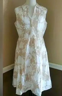 Tan White Floral Sleeveless Knee-Length ModCloth Shirt Dress by Sangria Size 10