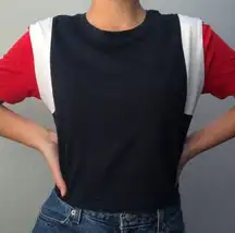 H&M red, white, dark blue cropped t-shirt