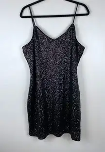 Express Sequins Mini Dress Little Black Dress V Neck Sparkle Party Size Large