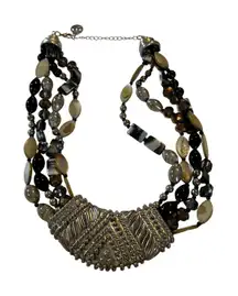 EL ERICA LYONS Statement Beaded Multistrand Necklace Chunky Silver Tone Pendant