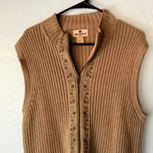 Woolrich Vintage XL Khaki Knit Ribbed Full Zip Vest Floral Western Boho Cottage