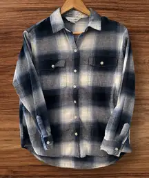 Old‎ Navy Flannel Boyfriend Button Down Shirt Blue White Small