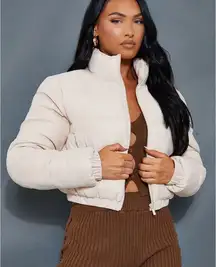 Prettylittlething Stone Peach Skin Cropped Bubble Puffer Jacket Women’s 4