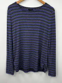 Talbots‎ Womens Pinstripe Pullover Sweater Stretch Long Sleeve Blue Black Size M