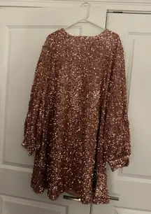 Boohoo Sequin Blouse Sleeve Shift Dress - Rose Gold