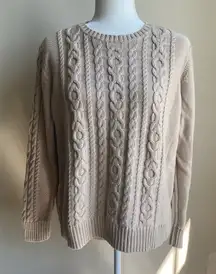 LL Bean 100% Cotton Cable Knit Medium Weight Fisherman’s Crewneck Sweater