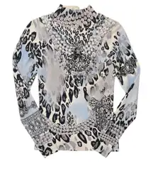 Cache Vintage Leopard print turtleneck sweater with rhinestone details