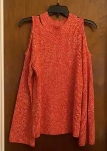 New York & Company Orange Cowl Neck Cold Shoulder Sweater
