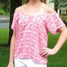 Collective Concepts Stitch Fix Atalya Cold Shoulder Top Pink Geometric