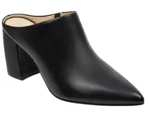 Marc Fisher MFragni Classic Heeled Pointed Toe Black Leather Mules, Size 9M