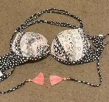 Victoria’s Secret Black White Pink Cheetah Tassel Bikini Swim Top Size 34B‎