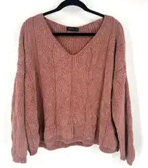 Stradivarius Women's Textured V-Neck Drop‎ Shoulder So Soft Sweater Mauve Small