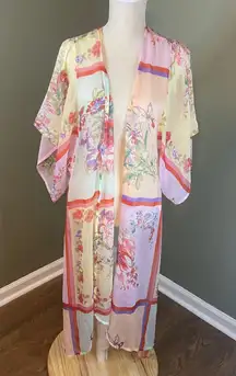 Yellow Pink Floral Kimono Cardigan